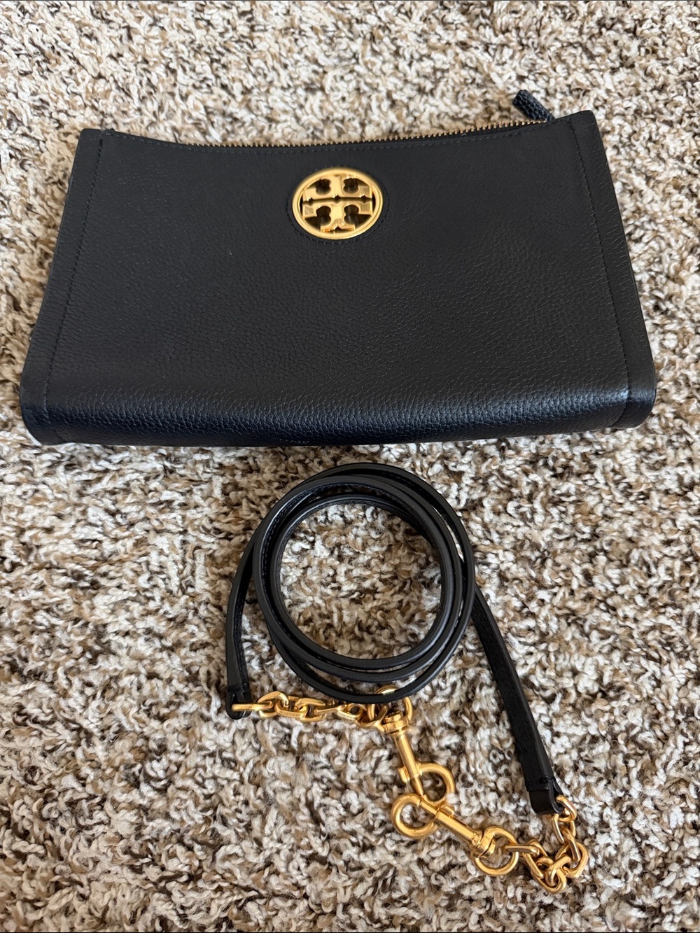Tory Burch Black Leather Crossbody with Gold Logo
